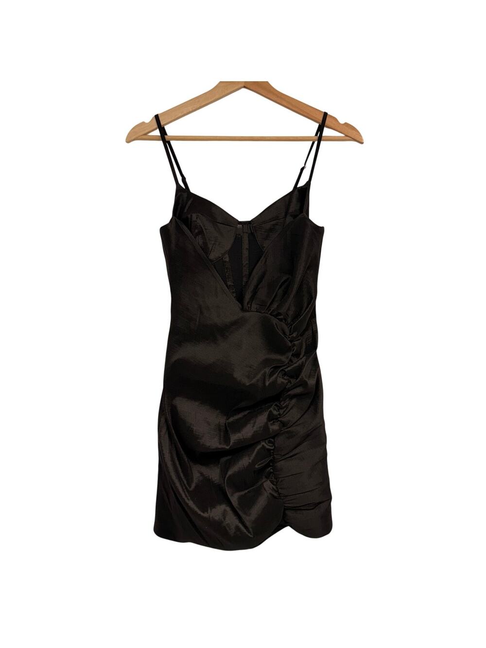 NBD x Revolve Mesh Bustier Gathered Taffeta Mini Dress V-Neck Black SZ Small
